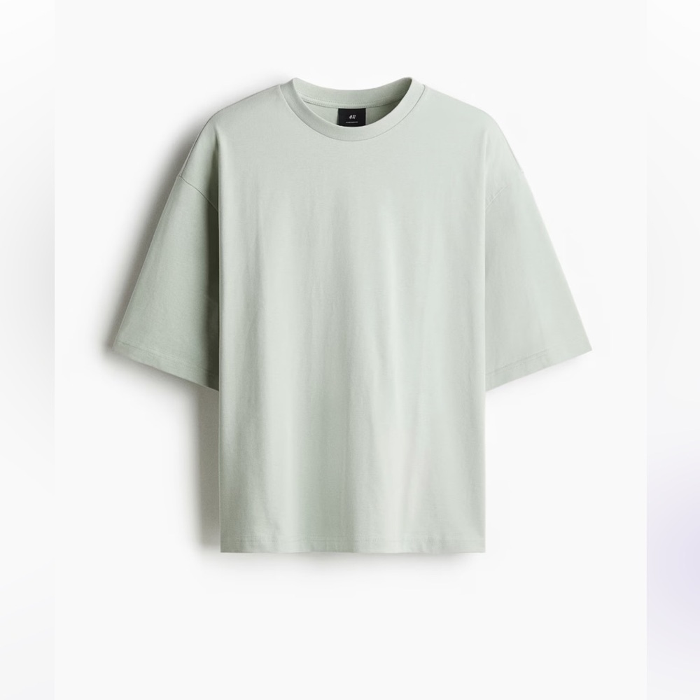 Men's Light Green T-Shirt H&M OVERSIZED-FIT T-SHIRT - Picture 5 of 8